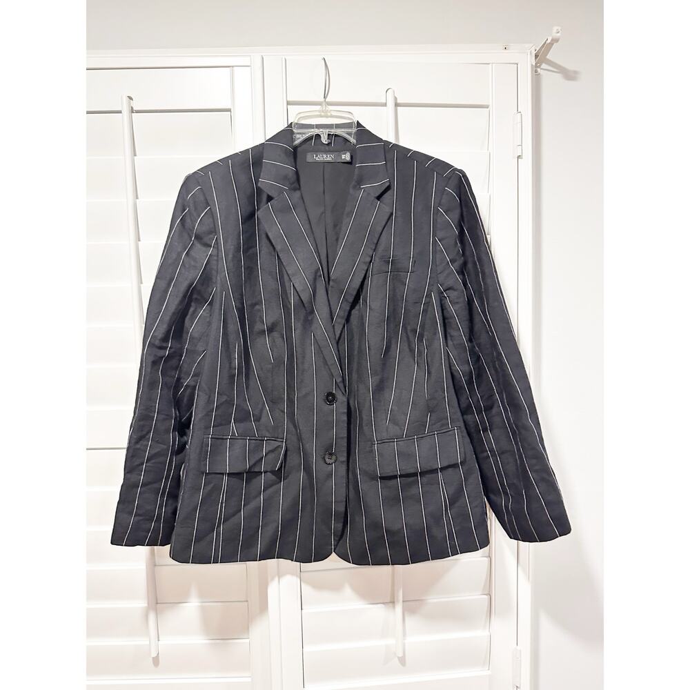 Lauren Ralph Lauren Black Label Blazer Pinstripe 100% Linen 3 Buttons Size 20W